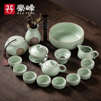 豪峰  整套汝窑茶具套装家用陶瓷茶具哥窑可开片可养汝瓷泡茶壶茶杯