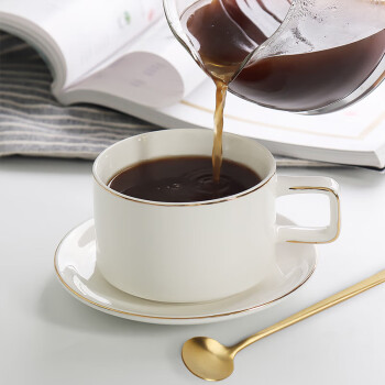 拓牌欧式咖啡杯套装简约下午茶杯拿铁杯陶瓷杯子带勺创意拉花咖啡杯碟