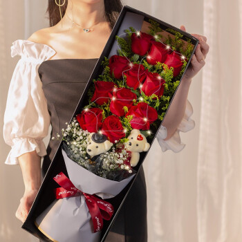 爱花居 鲜花速递11朵玫瑰礼盒生日礼物表白求婚送女生送老婆全国花店同城配送 与你偕老|T78