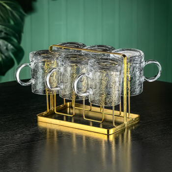 格娜斯轻奢创意玻璃杯家用设计感喝水杯子杯架套装客厅高颜值待客茶水杯