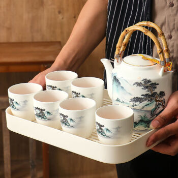 京清福 高档家用陶瓷水具大容量泡茶壶水杯壶茶具套装 优雅玫瑰