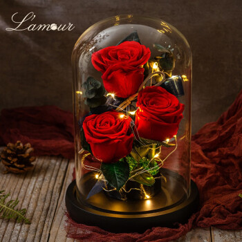 L'amour生日礼物永生花红玫瑰礼盒玻璃罩表白情人节送女友女生老婆走心