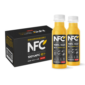 农夫山泉 NFC橙汁果汁饮料 300ml*24瓶 100%鲜果冷压榨 橙子冷压榨 整箱装