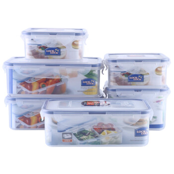 乐扣乐扣（LOCK&LOCK）塑料保鲜盒6件套装密封食物收纳盒长方形 HPL855S002 半透明