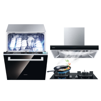 西门子14套嵌入式洗碗机智能开门烘干 5D环吸抽油烟机灶具套装（天然气）636Pro（含黑门板）+951W+F23MP