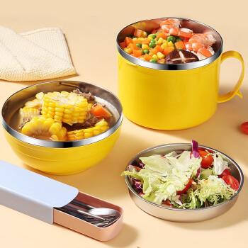 拜杰泡面碗带盖饭盒学生饭盒方便面碗汤碗饭碗家用碗筷餐具套装多层碗