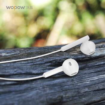 沃品 耳机3D音质有线半入耳式3.5mm接口线控耳麦适用于苹果华为安卓手机 白色 两个装