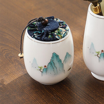 琶贝 羊脂玉白瓷茶叶罐180ml 江山如画茶叶罐 功夫茶具配件 4个起售