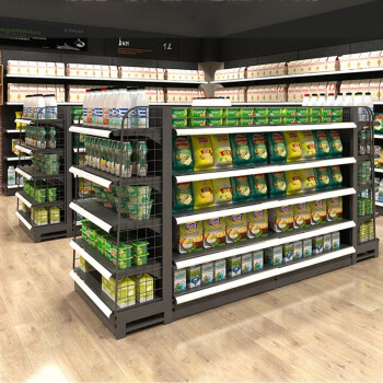 aey 便利店零食超市货架商超单双面洞洞板多层置物架展示架 黑色