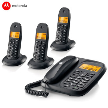 摩托罗拉（Motorola）CL103C 数字无绳电话机无线座机子母机办公家用清晰免提通话 一拖三(黑色)