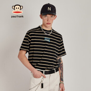 paulfrank大嘴猴短袖t恤男夏季宽松条纹半袖打底衫男pfcte212839m黑色
