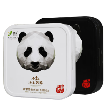 环太苦荞熊猫养生茶 大凉山黑苦荞茶(全胚+超微)套装180g*2礼物铁盒礼盒