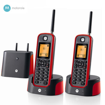 摩托罗拉（Motorola） 电话机远距离数字无绳无线字母座机办公家用中英文可扩展 O202C 双机红色