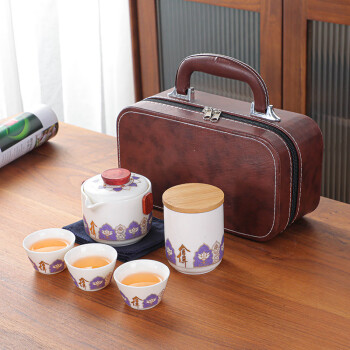 蒋莱（JANLA）榜眼堂高端陶瓷茶具便携快客杯一壶三杯 棕色1 其他款式联系客服