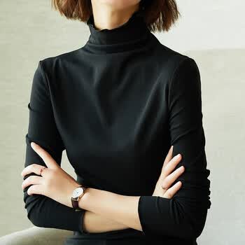 雀后雀后高领打底衫女秋冬新款长袖内搭时尚洋气保暖上衣堆堆领t恤雀