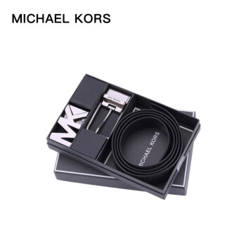 迈克.科尔斯（MICHAEL KORS）礼物MK男士腰带BELT礼盒款针扣板扣双腰带头老花腰带 30MM 黑色