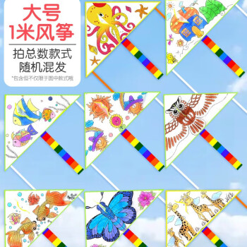 畅宝森 手绘风筝 空白涂鸦绘画diy自制【1m彩虹边风筝混发+100m线轮 送颜料套装】 ZM  1