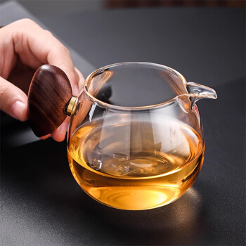 SUSHI CERAMICS日式公道杯加厚耐热玻璃公杯茶具配件木把龙胆透明色280ml