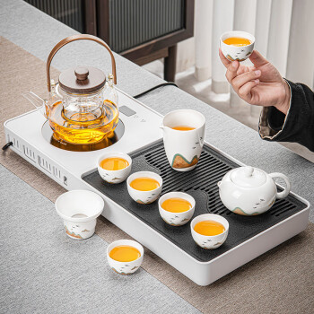 原和白瓷茶具烧水壶一体全自动茶盘家用高档功夫茶台玻璃蒸煮茶壶送礼