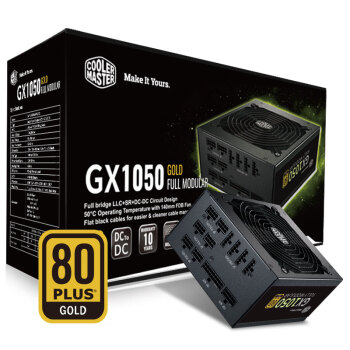 酷冷至尊(CoolerMaster)额定1050W GX1050金牌全模组电源  全日系电容/1000W+50W/智能温控风扇/电脑组件