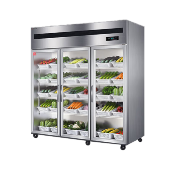 德玛仕 DEMASHI 商用保鲜柜展示柜 水果大容量玻璃展示冷藏冰柜 三门立式厨房冰箱 不锈钢款BCD-1300A-3C