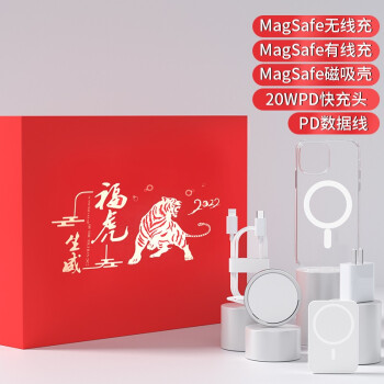 英酷 Magsafe磁吸充电套装适用苹果12手机壳磁吸无线充iPhone13Promax快充头充电宝虎年礼盒五件套 13Pro
