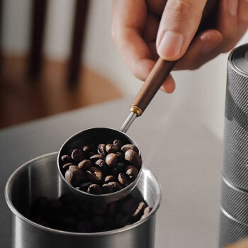 逸居客（YIJUKE）长柄304不锈钢咖啡豆量勺胡桃木柄咖啡粉奶粉计量勺