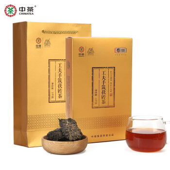 百年木仓中粮中茶茶叶 安化黑茶 湖南金花茯砖茶 工夫手筑1kg 口粮茶