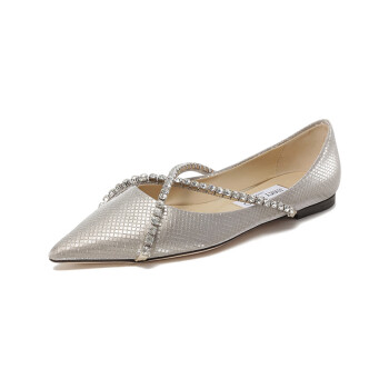 周仰杰（JIMMY CHOO ）女士香槟色平底鞋 GENEVI FLAT AOF 232 CHAMPAGNE CRYSTAL 36