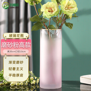 吕姆克花瓶玻璃客厅摆件大号干花鲜花装饰容器磨砂粉色花瓶高30cm8648