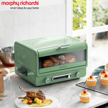 摩飞电器（Morphyrichards）电烤箱家用小型烘焙煎烤一体多功能锅台式蛋糕烤箱 MR8800 电烤箱 清新绿标配（煎烤盘+烤架）