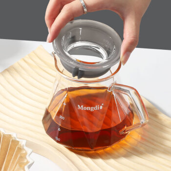Mongdio手冲咖啡分享壶 高硼硅透明器具耐热玻璃八心钻石型400ML