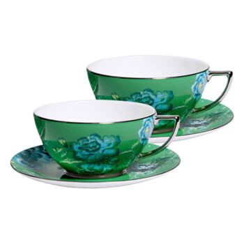 WEDGWOOD威基伍德 翠玉凤凰绿色2杯2碟组 茶杯碟套组 骨瓷 咖啡杯碟