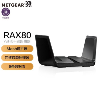 NETGEAR 美国网件 网件（NETGEAR）RAX80  AX6000M千兆WIFI6高速路由MESH可扩展 认证翻新