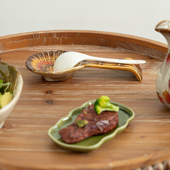 苏氏陶瓷（SUSHI CERAMICS）窑变釉丰收火鸡汤勺架饭勺小食碟