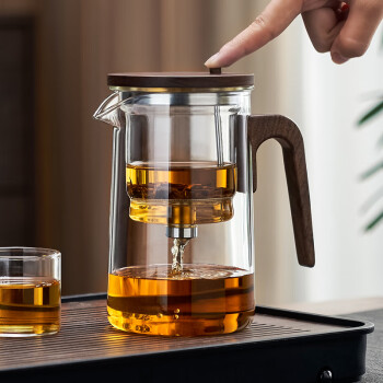 忆壶茶 胡桃木飘逸杯茶水分离杯办公室泡茶壶家用玻璃茶壶