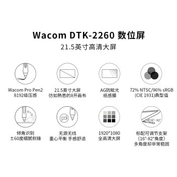 Wacom数位屏 手绘屏 21.5英寸电子绘画屏 手绘板 手写板 新帝Cintiq创意液晶数位板 DTK2260