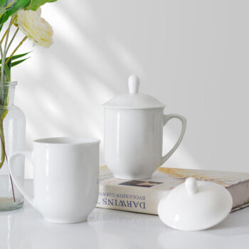 尤正有品 陶瓷茶杯 办公室招待茶杯  商务会议杯泡茶杯 纯白陶瓷盖杯300ML