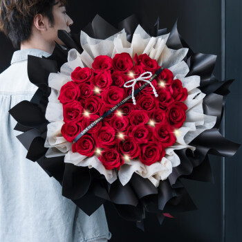 花旺鲜花速递33朵红玫瑰花束表白礼物送女友送老婆同城配送|dyh50