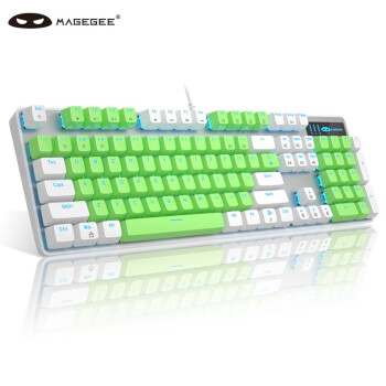 MageGee 机械风暴 办公商务键盘 有线背光机械键盘 电竞游戏机械键盘 笔记本电脑键盘 白绿冰蓝光 红轴
