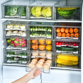亚墨冰箱冷冻保鲜收纳盒抽屉式果蔬储物盒厨房保鲜盒 单层抽屉