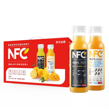 农夫山泉100%NFC果汁饮料 300ml*12瓶（6瓶橙汁+6瓶芒果混合汁） 缤纷礼盒