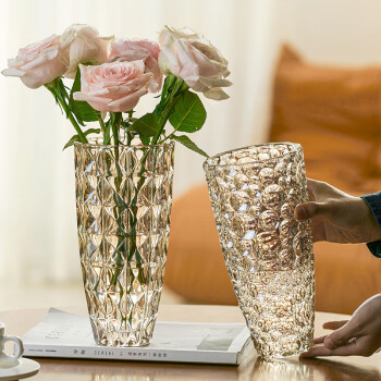 京东鲜花 水晶玻璃花瓶 简约客厅插花器水培玫瑰百合鲜花高端装饰摆件
