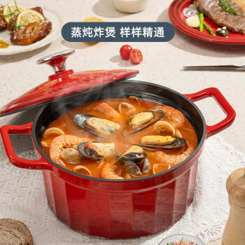 康巴赫（KBH）铸铁锅汤锅珐琅锅 炖煮锅煲汤辅食焖煮锅具 22cm 3.5L 红色