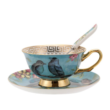 骏十七 AQ蓝鸟咖啡杯杯碟套装陶瓷复古茶杯-4杯4碟4勺1茶壶