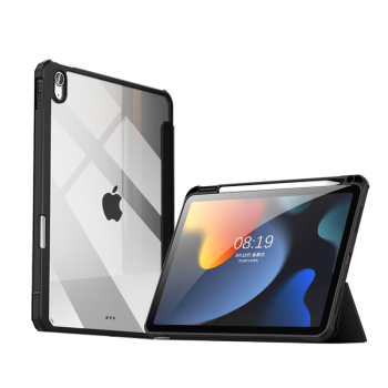 京东京造 iPad10保护壳 iPad2022款10.9英寸十代透明磁吸带笔槽苹果平板电脑全包防弯防摔支架保护套黑色