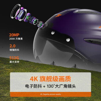 福思沃尔（FOXWEΛR）骑行智能头盔带摄像头行车记录仪一体4K高清录像带防抖半盔护目镜 极光紫 蓝牙通话版+手把遥控器