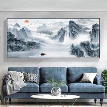 风景画大气单幅横幅中国风国画室内画am110背有靠山14060cm典雅黑色铝
