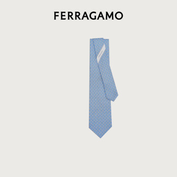 菲拉格慕（Ferragamo）男士蓝色俄罗斯方块印花桑蚕丝领带 0768564 礼物送男友