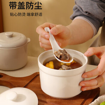 唯铭诺 陶瓷碗炖盅汤碗 家用隔水炖盅蒸蛋燕窝汤盅甜品碗带盖勺子 280ml